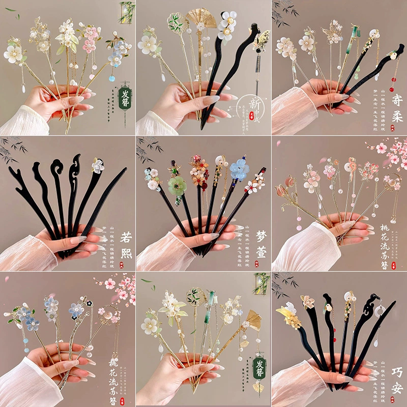 Новый китайский стиль древнецветочная булочка для волос Современное чувство высокого уровня