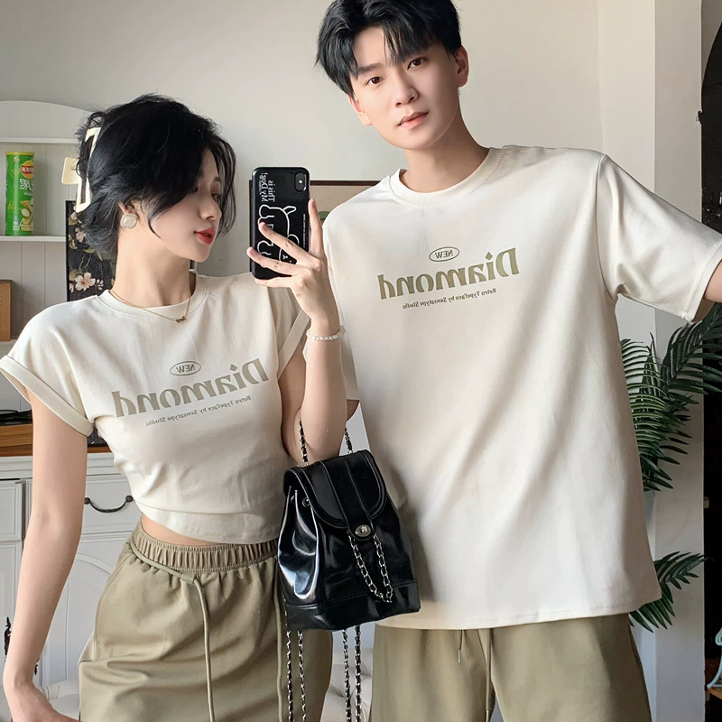 2024 летняя новая пара одежда дикая футболка с коротким рукавом буквенно-буквенные футболки женская летняя пара набор из двух частей