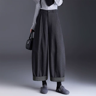 抓毛水洗棉弯刀裤阔腿裤女秋冬季2026年新款宽松直筒高腰裤