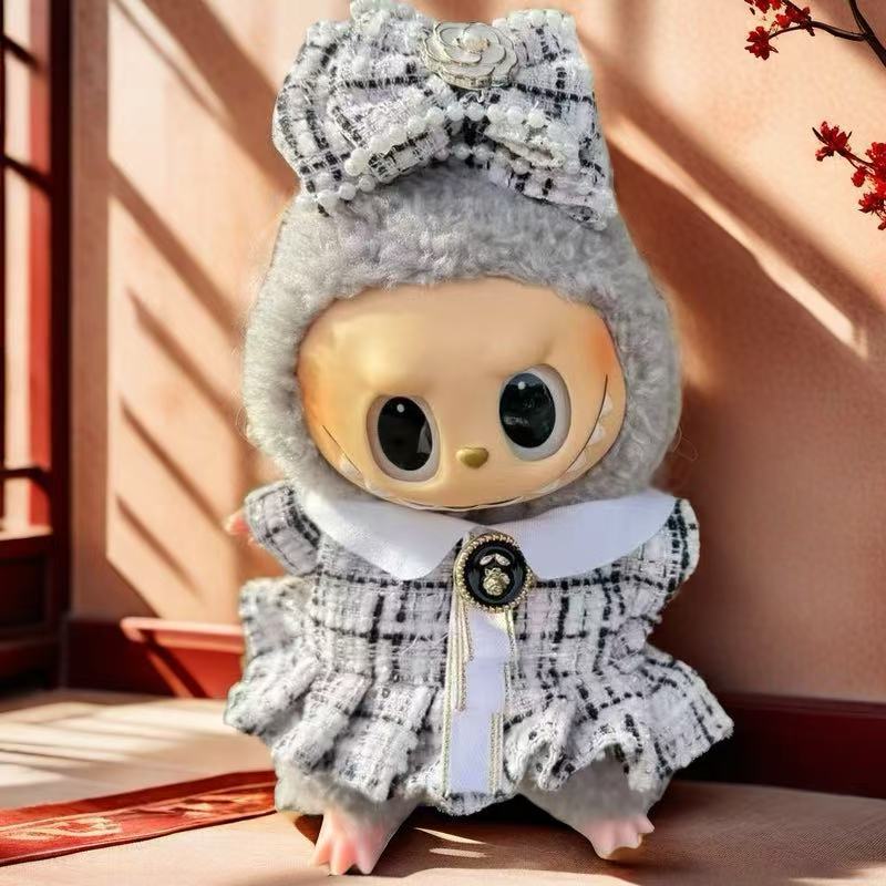 Nuevo conjunto de ropa y gorro de peluche con cara de "Sugar Glue" para muñecas, colgante de peluche, juguete Labuba, amuleto para bolso.