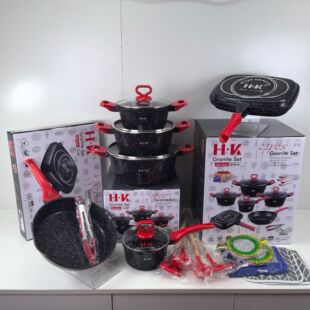Hk New Bakelite Handle 11-Piece Set of Non-Stick Pans with Beautiful Design Milk Pot Handle Anti-Scalding Safety Aluminum Pot