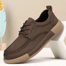 休闲皮鞋男士2025春季新款英伦时尚潮流百搭厚底透气复古真皮男鞋