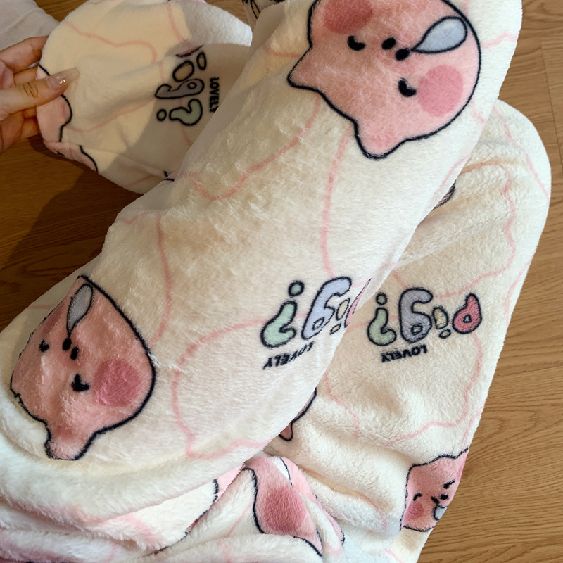 Invierno nuevo pijama de franela de dama dulce lindo y espeso de peluche dibujos animados Baby Esponja pantalones caseros para usar