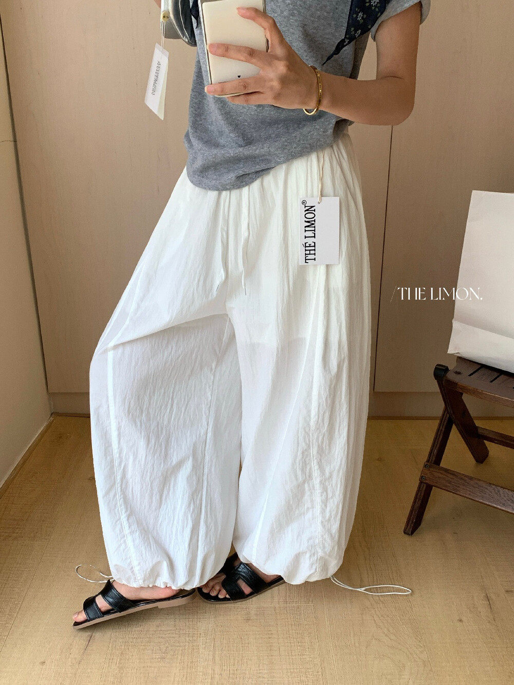 Quần culottes nữ ống rộng cạp cao rút dây, phong cách thể thao, mùa hè 2026 — Xanh lá cây nhạtcolor, xám đậm, màu đen, màu trắng chi tiết 18