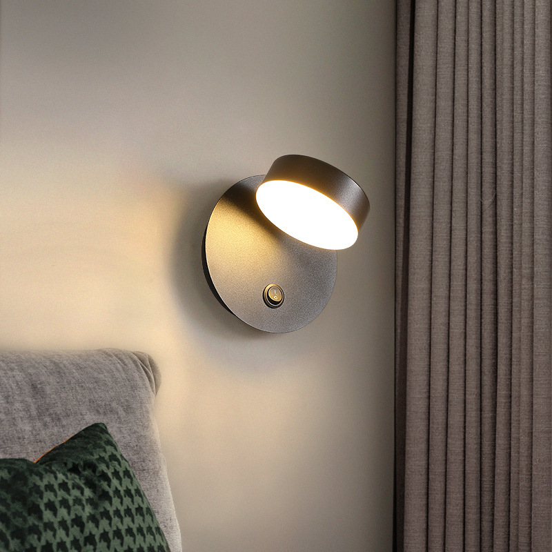Arte de lámpara de pared nórdica de cabezal de cama pasillo con lámpara de pared decorativa con fondo abierto puede girar interruptor de sala de estar le