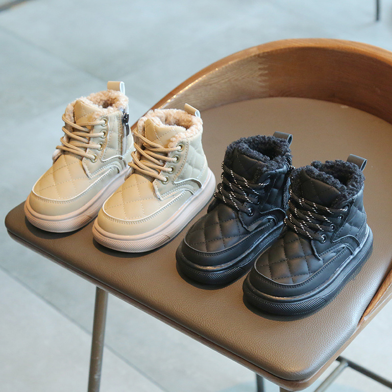 Kinder Schnee Winter Baby Jungen und Mädchen Stiefel Verdickte Baumwolle Lamm Haar Seite Reißverschluss Warme Schuhe_voghion.com