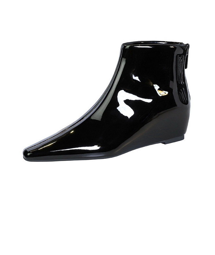 ShoeVault 6632-1 Korean Style Fashion Versatile Hidden Wedge Heel Shiny Patent Leather Short Slimming Women's And Ankle Boots_vogvips.com