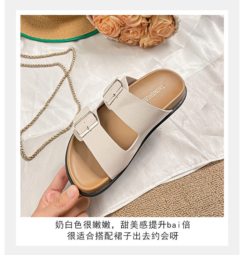 Dép sandal nữ quai ngang khóa đôi đế dày phong cách retro, mang ngoài trời — Màu Kaki, Màu trắng sữa, Màu đen chi tiết 8
