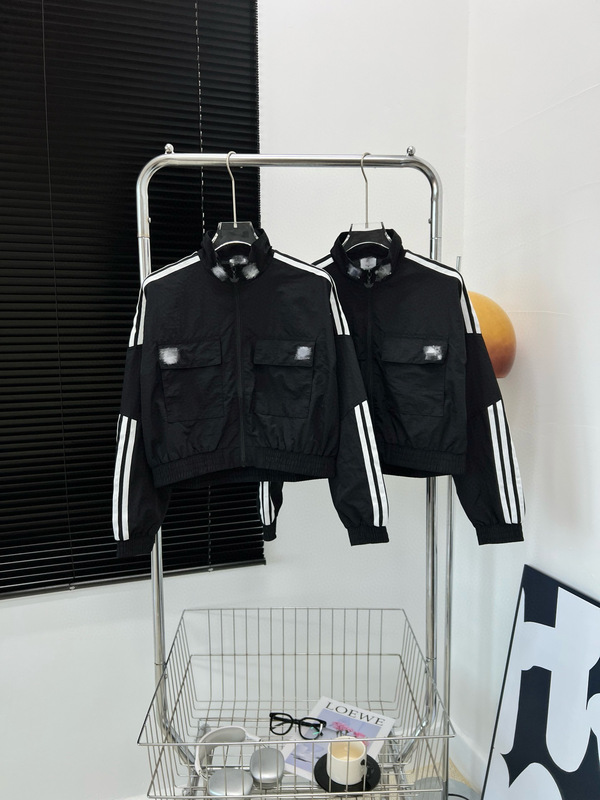 ad三叶草外套情侣款高街潮牌短款外套三道杠经典款潮牌代发上衣|undefined