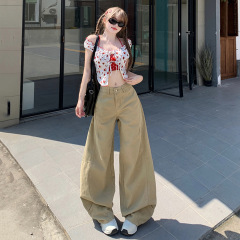美式高腰宽松显瘦直筒牛仔裤女秋季新款时尚百搭设计感阔腿拖地裤