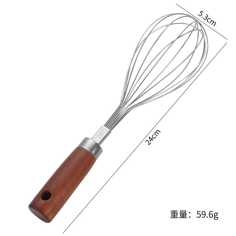 304 ステンレス鋼木製ハンドル卵ビーター家庭用小麦粉クリームホイッパーベーキングツールハンドヘルド卵ミキサー|undefined