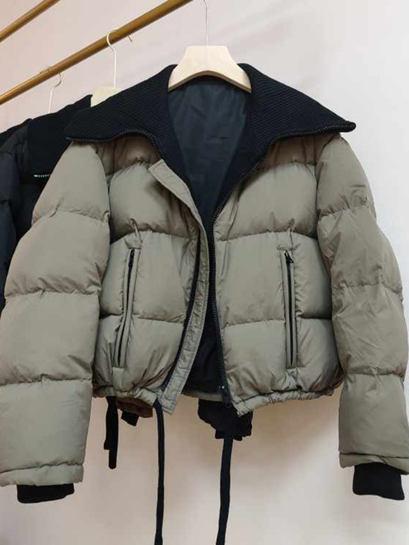 Korean-Style Knitted Large Lapel down Jacket for Women, Short Style, New Winter Hot Item, Thickened Loose-Fitting Puffer Jacket with White Duck down