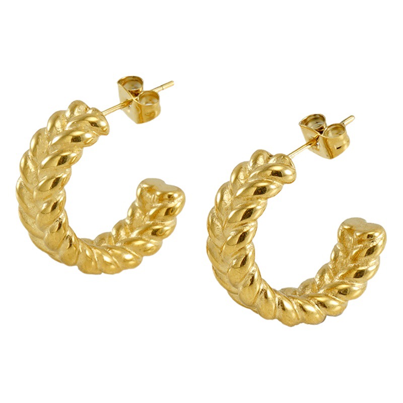 Acero inoxidable transfronterizo moda europea y americana giro personalizado en forma de C pendientes de titanio de acero 18K oro Internet celebridad pendientes de la oreja
