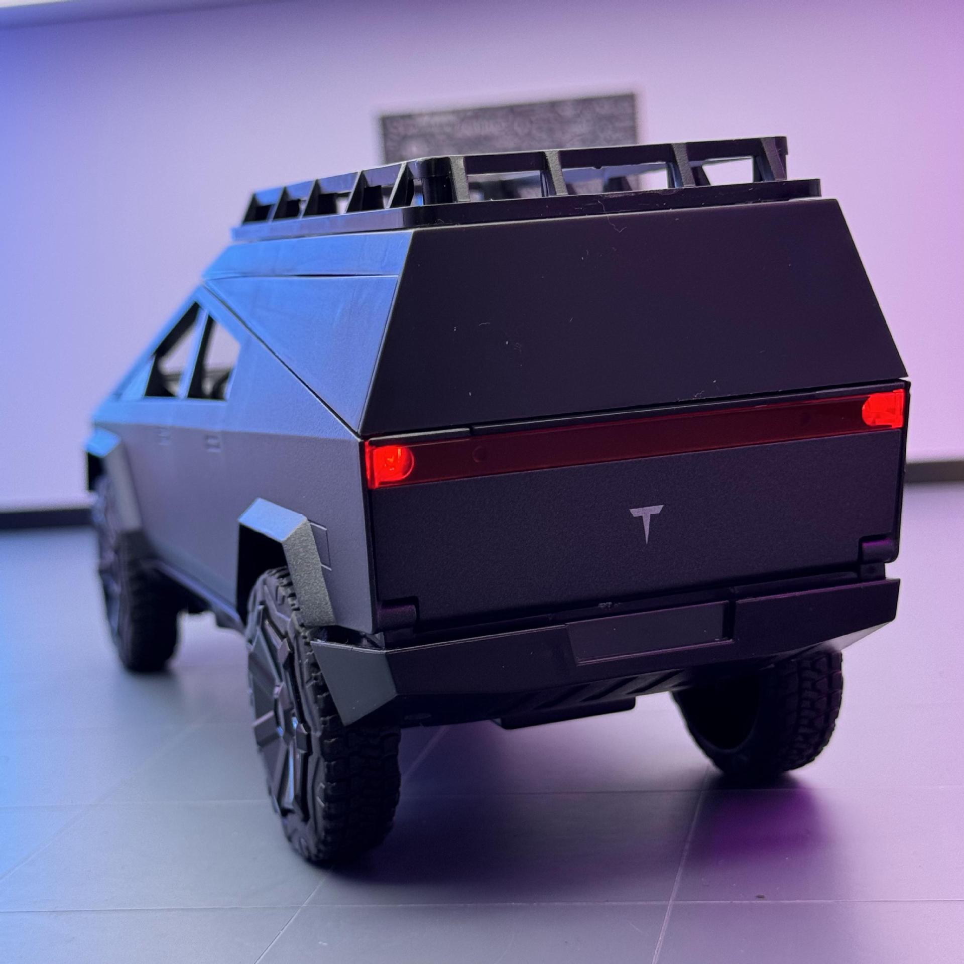 Nuevo modelo de coche de aleación Haodi 1:24 Tesla Pickup Camping RV con decoración de modelo musical de coche de juguete de luz y sonido