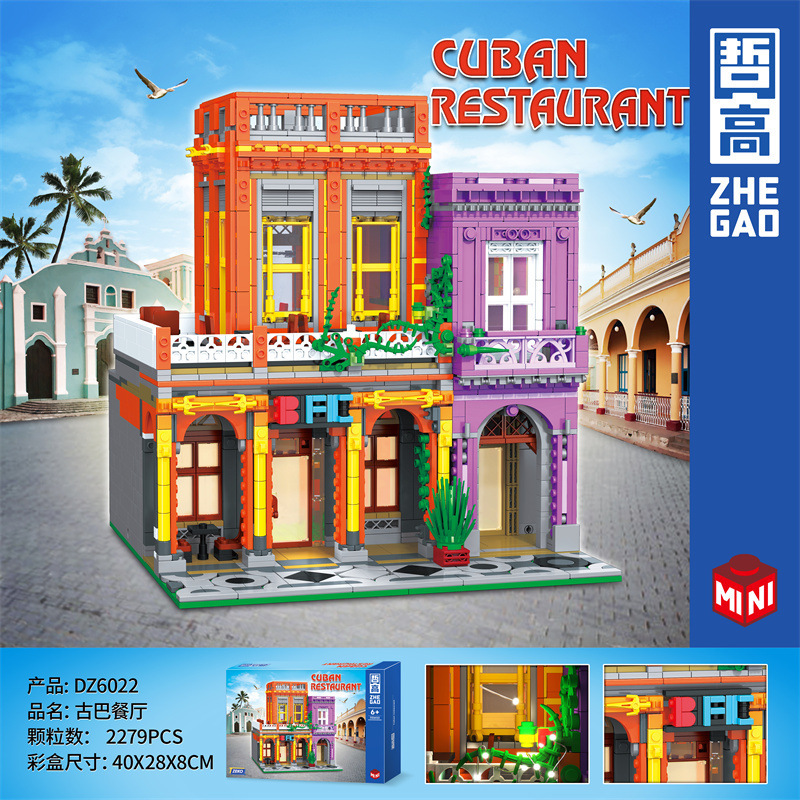 Zhegao nueva mini partícula habana casa de café restaurante cubano calle vista bloques construcción la ciudad juguetes