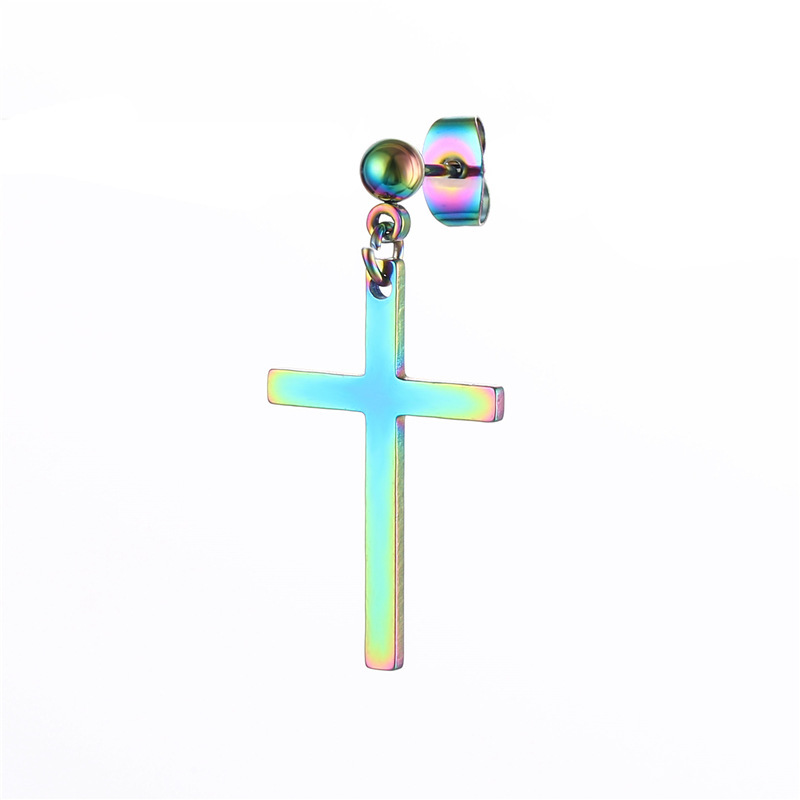 Simple Style Cross Titanium Steel Drop Earrings 1 Piece display picture 4