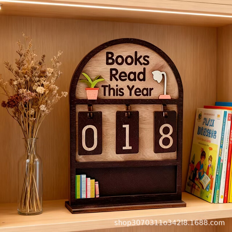 Cross-Border Popular Reading Book Counter Sign, Flat Wooden Ornament, Reading Tracker, Desktop Decoration