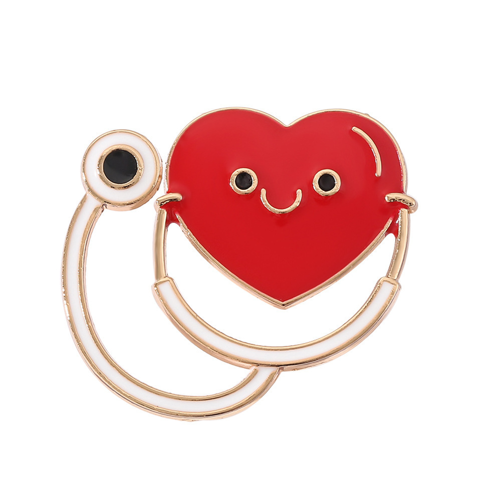 Europeo y americano joyería serie médica metal esmalte broche estetoscopio ECG masculino y femenino doctor enfermera insignia