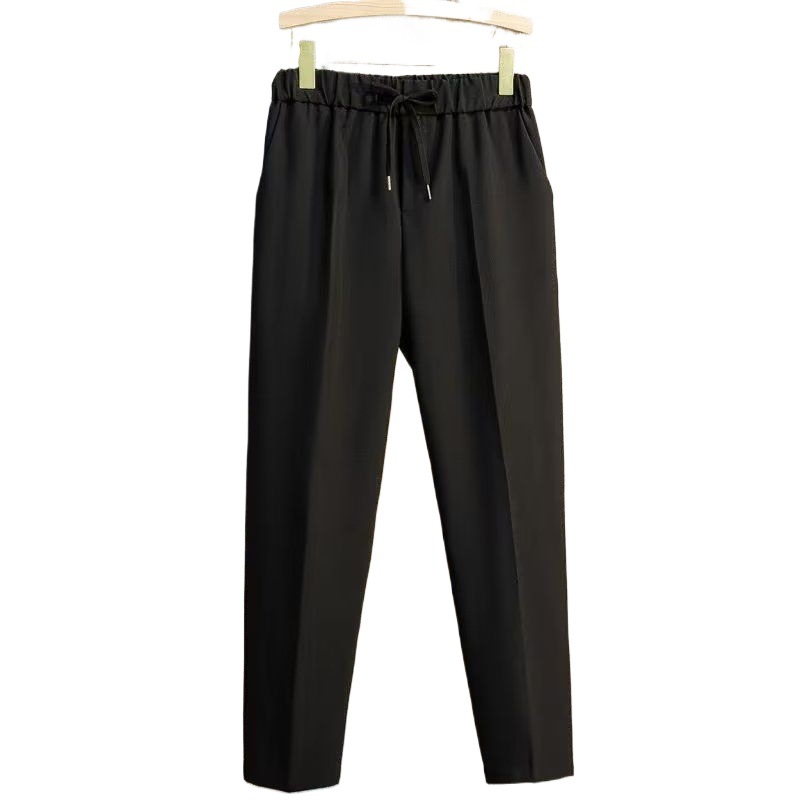 1 Men's Nine-point Summer Thin Draped Suit Pants Simple Solid Color Lace-up Straight Casual Trousers_voghion.com