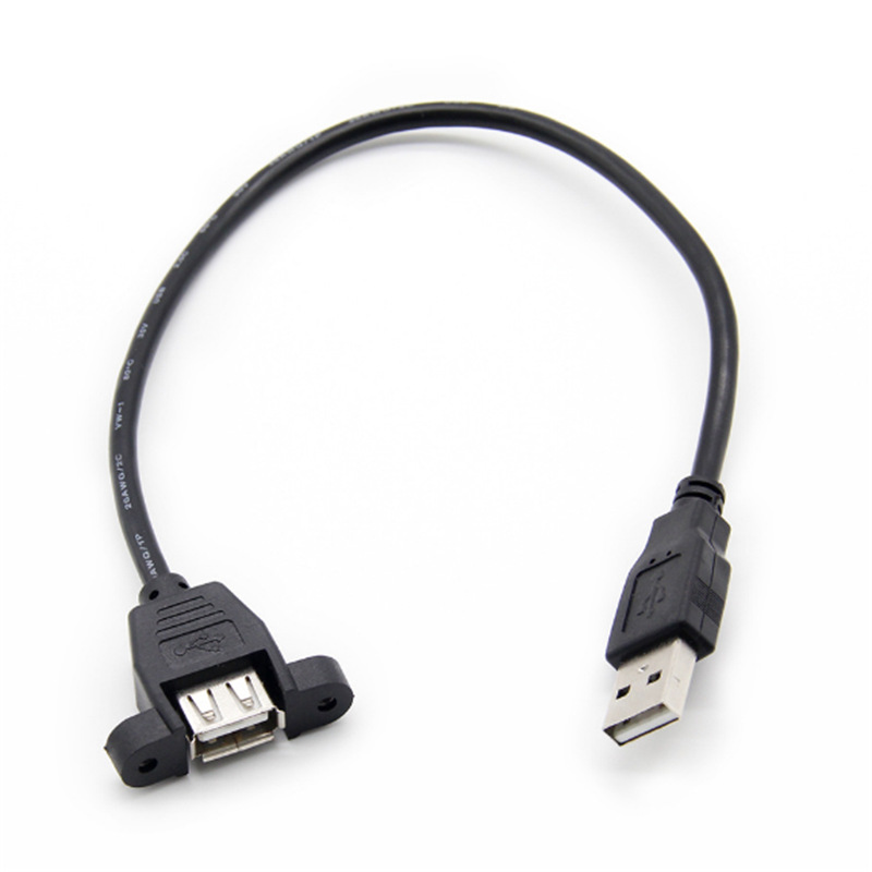 厂家批发USB公对母带耳朵螺丝孔固面板usb2.0延长数据线铝箔屏蔽