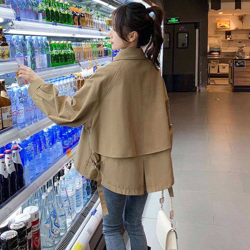 Elegant Long-Sleeve Coat for Women, Spring Korean Style New Petite Loose Versatile Short Casual Trench Coat