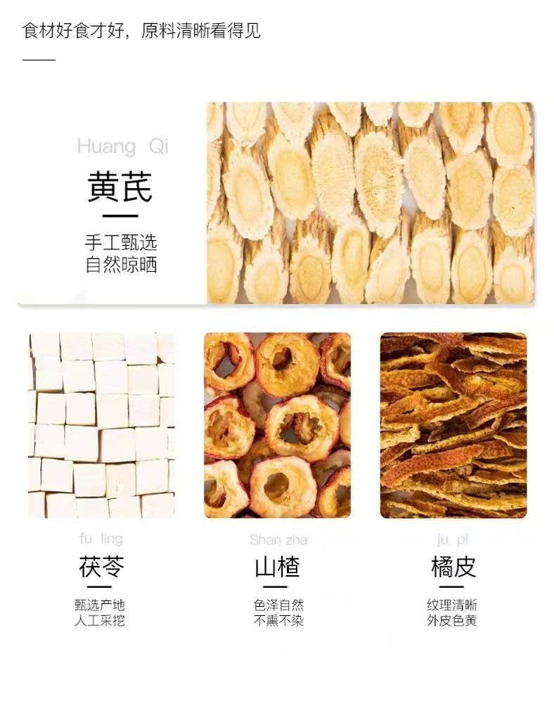 Huang Qi Shan Zi Chen Pi Fu Ling Tea Blend 100g Triangular Teabags 20 Count Hot or Cold Brew specifications
