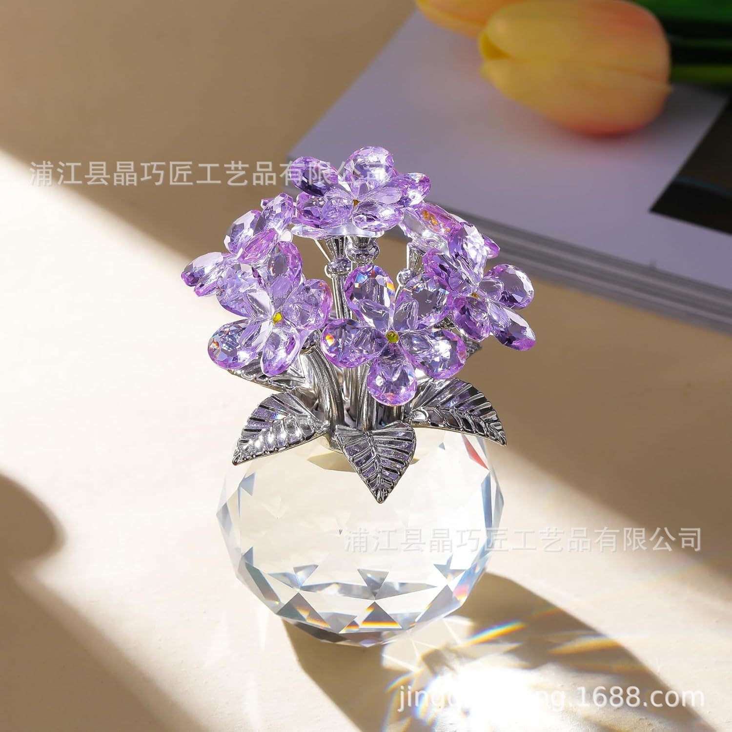 高透明クリスタル忘れな草七花飾り 永遠の記念品 クロスボーダーインテリア装飾卸売