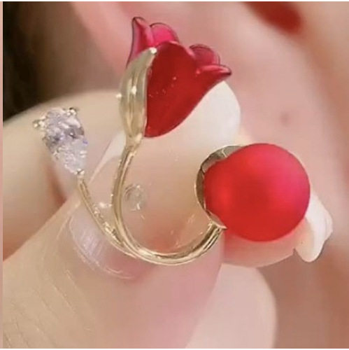Winter red fashionable elegant earrings from pearl