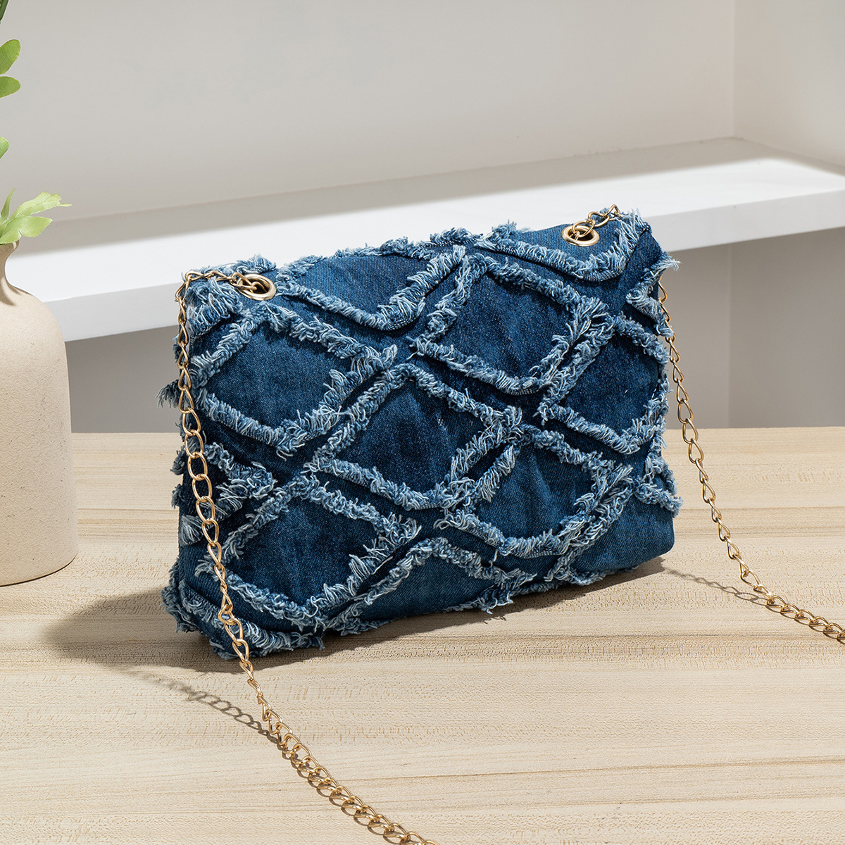 Transfronterizos nuevos bolsos de hombro de damas, bolsos de cadena de denim, bolsos cuadrados, bolsos de diamante, bolsos de moda para mujeres image 4