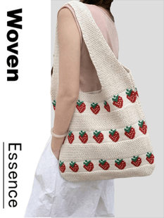 (Cross-border trading), knitted strawberry, sophisticated one-shoulder bag, shopping bag, new collection, high-end