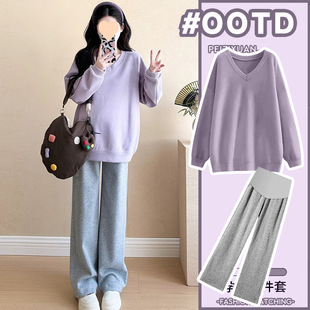 Pregnant women's clothing autumn 2025 new suit fashion western style age-reducing leisure clothing pregnancy plus size pants two-piece set
