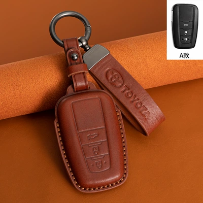 for Toyota Camry Vegetable-Tanned: Car key bag - type-a-dark-brown-leather-cord