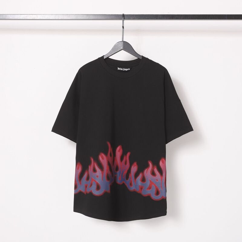 Cross-Border Palm Angels Flame Pattern Logo Letter Print Pure Cotton Short-Sleeved T-Shirt Couple Style