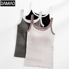 Winter and Spring Silk Wool Thick Warm Innerwear Women's Bralette Wire-Free Strap Bra Pads Base Lining Crew Neck Warm Backless Top