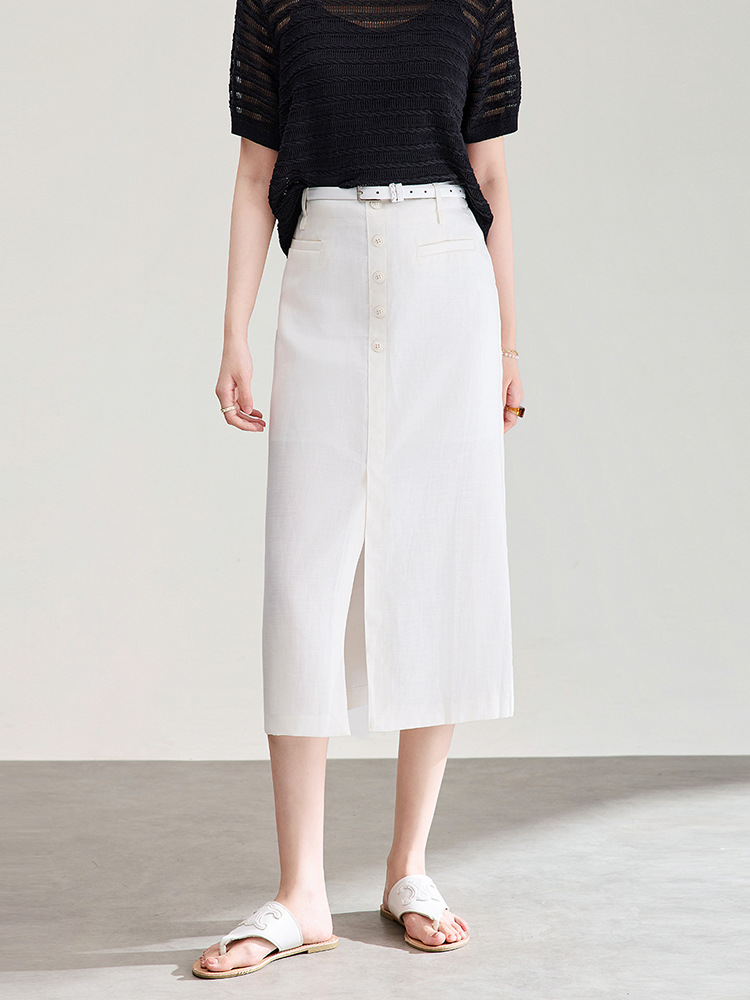 Chân váy xếp ly nữ xòe chất liệu tencel linen thoáng mát — Màu gai dầu thô