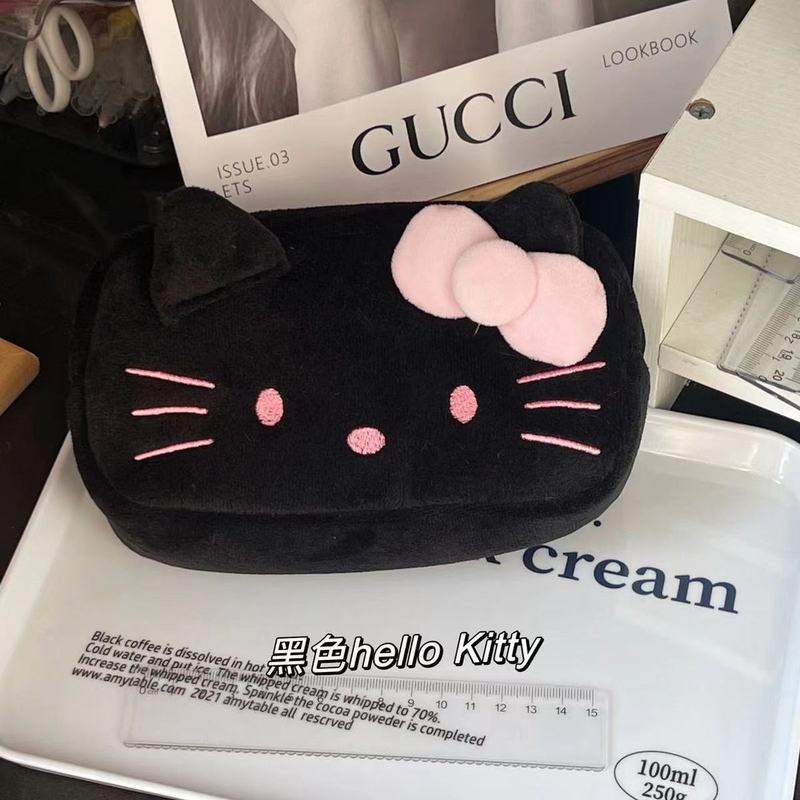 HelloKitty印花笔袋卡通KT猫毛绒ins学生文具盒笔袋大容量收纳袋|undefined