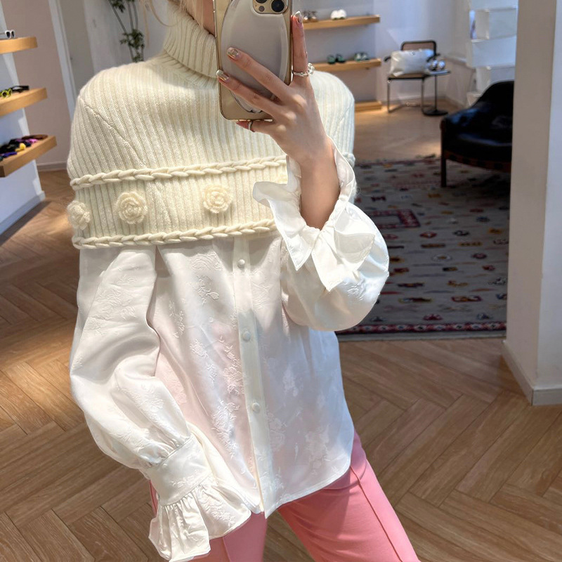 【Clearance, No Returns】Crochet Ribbed High-Neck Shawl Wool Knit Vest Top Artistic Retro Style