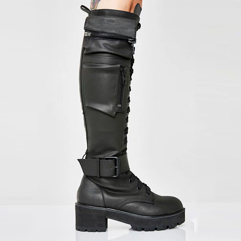 Women's Shoes fashionable low heeled mid tube boots with side zipper bags large size long boots_voghion.com
