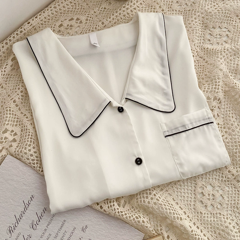 Чистая ночная рубашка знаменитостей летняя тонкая рубашка из ледяного шелка с длинными рукавами женская пижама кукольный воротник имитация шелковая домашняя одежда