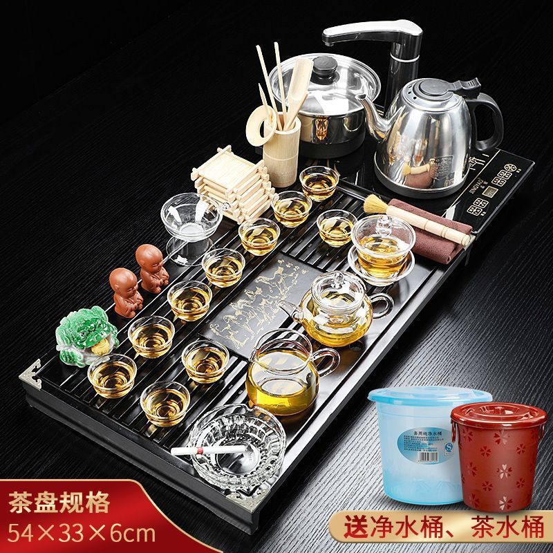 8마 차 트레이 + 유리 차 세트