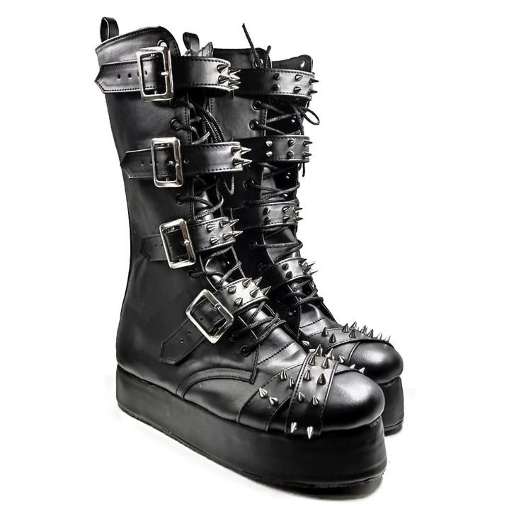 Ботинки на платформе, стиль Lolita/punk, шнуровка и пряжки, шипы, размеры EU 35–47
