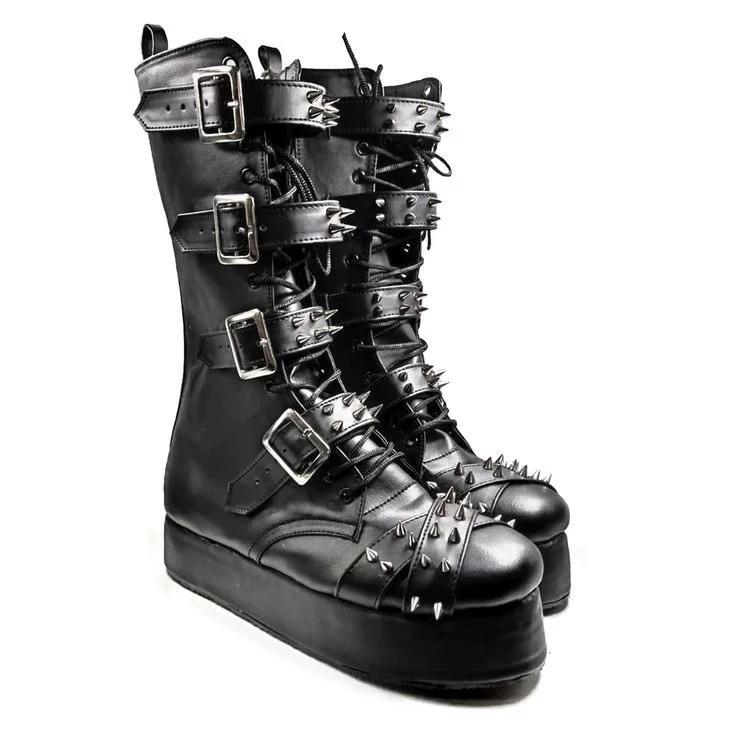 Ботинки на платформе, стиль Lolita/punk, шнуровка и пряжки, шипы, размеры EU 35–47