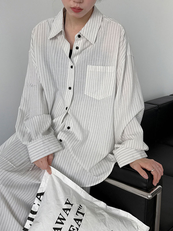 鹿西 棉麻条纹衬衫+同色系半身裙女25秋季新款韩系简约两件套8513|undefined