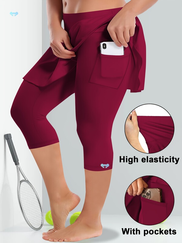 Plus Size High Waist Capri Skort with Side Pockets Capri Skirt