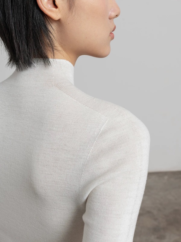 【德国60支扬子纱】精纺100%羊毛半高领五分袖打底衫女中袖针织衫|undefined