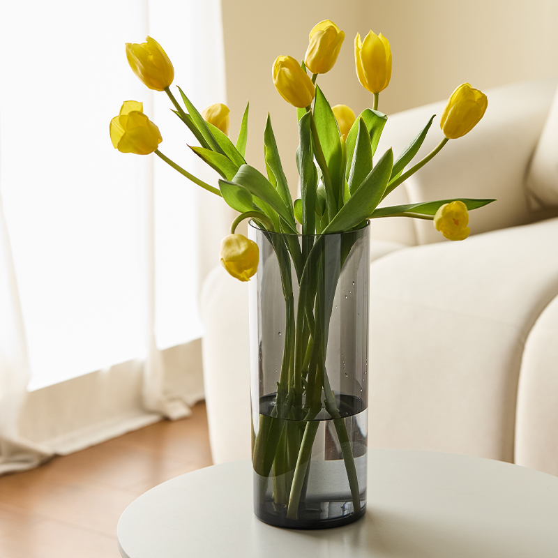 花瓶摆件客厅水养花防摔轻奢感透明直筒富贵竹玫瑰百合落地大