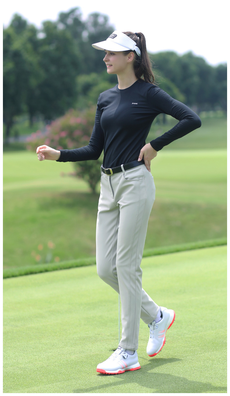 Áo thun golf nữ cổ tròn dài tay lót lông cừu ấm — Áo mặc trong golf nữ YF419 màu đen, Áo Sơ Mi Nữ chơi gôn màu xám YF419, YF419 nữ Golf mặc trong màu trắng chi tiết 9