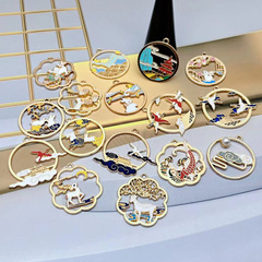 中國風錦鯉玉兔仙鶴仙鹿龍鳳 合金滴油DIY飾品配件耳飾掛件小吊墜