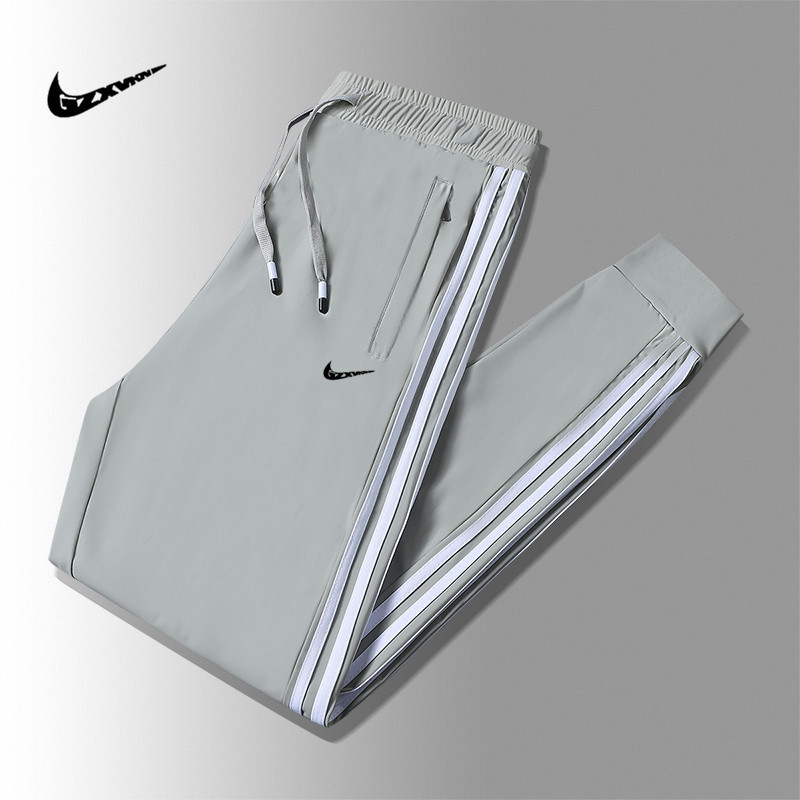 Cross-border Summer plus size Ice Silk Three-bar Sports Pants Men's Loose Casual Trendy All-match Thin Quick-drying Pants