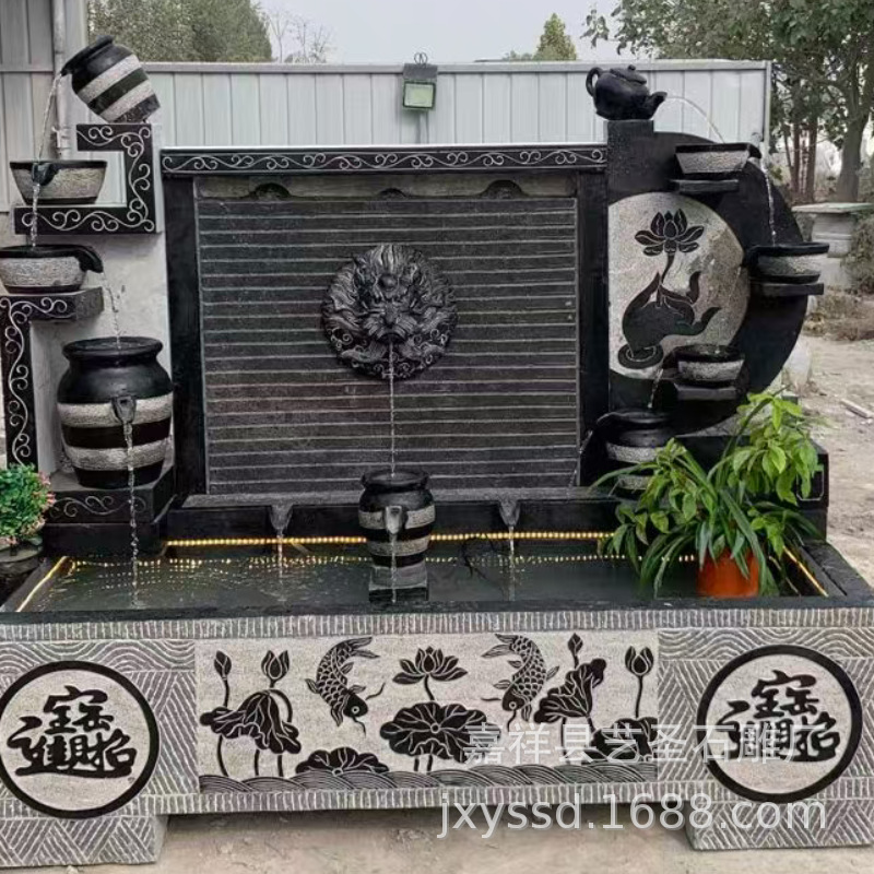 庭院别墅流水景观装饰 园林广场景观石雕喷泉 花岗岩流水影壁